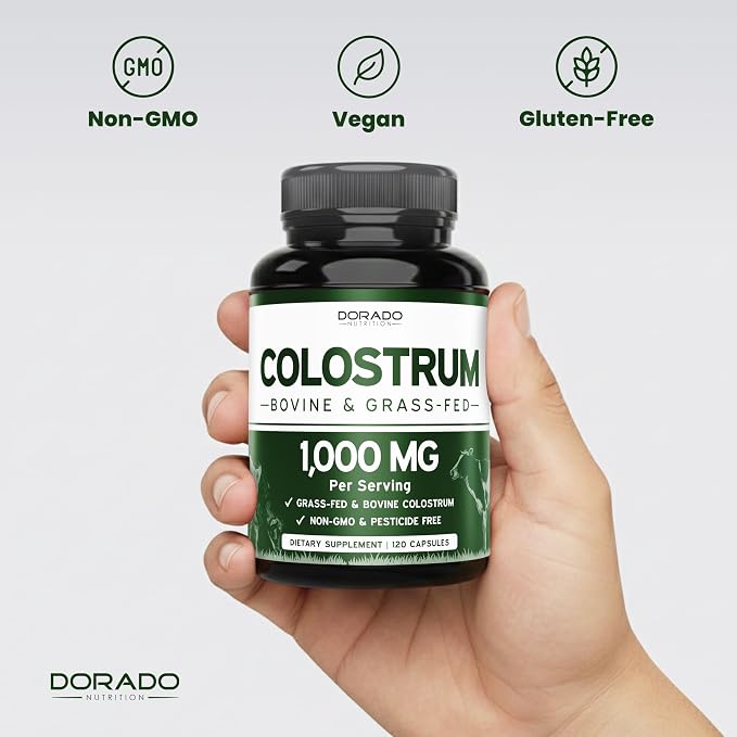 Colostrum Supplement (120 Count) 1000mg Per Serving (Bovine Colostrum Capsules from First Milking Only, Std. to Contain 20% IgG Immunoglobulins) - Grass Fed, No Fillers, Third Party Tested - USA Made