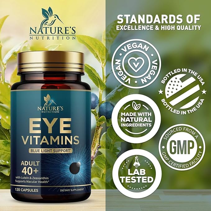 Eye Vitamins Supplements - 3x Strength Eye Health Vitamin with Lutein and Zeaxanthin - Vision Macular Health & Dry Eyes Support With Zinc, Vitamins C E & Minerals, Bottled in USA - 120 Capsules