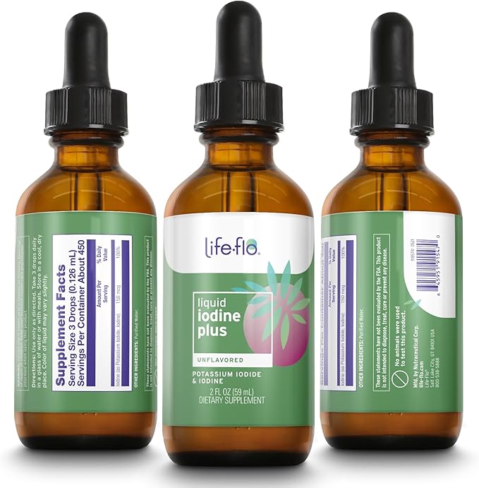Life-flo Liquid Iodine Plus 150 mcg, Iodine Supplement for Thyroid Support,* Healthy Energy & Metabolism Formula* with Iodine & Potassium Iodide (Unflavored)