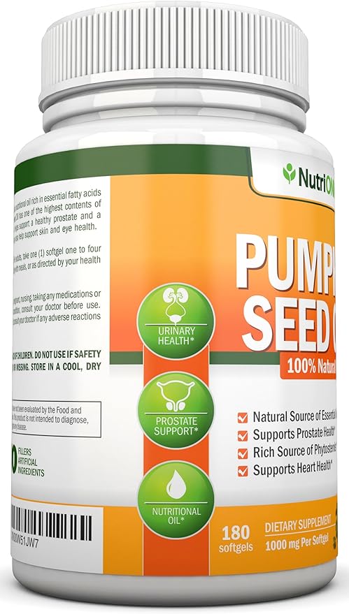 Pumpkin Seed Oil - 1000MG - 180 Softgels - Cold-Pressed Natural Pumpkin Seed Oil - Natural Source of Essential Fatty Acids - Great for Hair Growth, Prostate Health and GI Tract