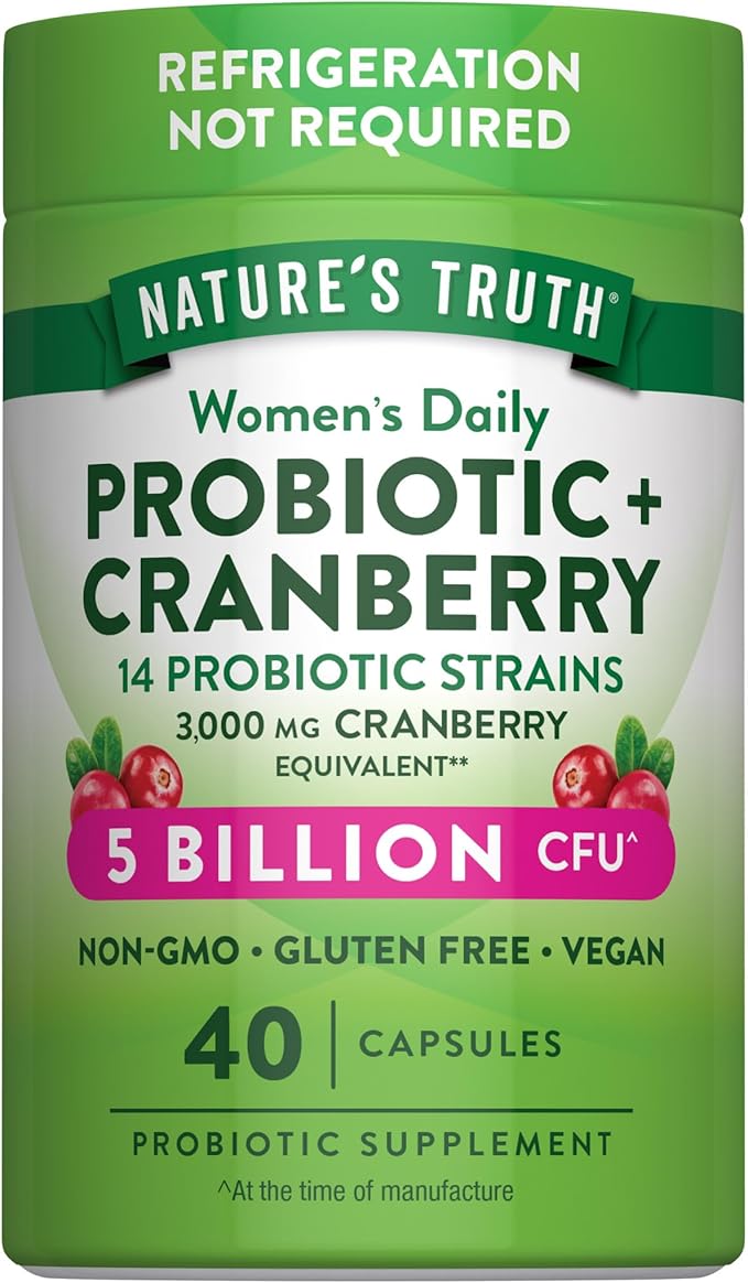 Nature's Truth Probiotics for Women | 5 Billion CFUs Daily | 40 Vegan Capsules | with Cranberry | Non-GMO & Gluten Free | No Refrigeration Needed