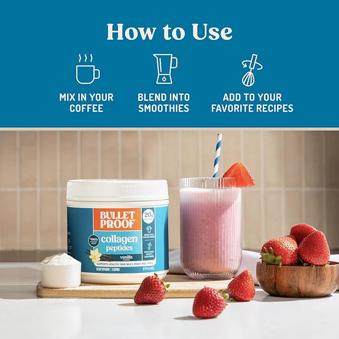 Bulletproof Vanilla Collagen Peptides Powder with MCT Oil, 14.3 Ounces, Grass-Fed Collagen Protein for Skin, Bone and Joint Support, Pasture Raised, No Added Hormones