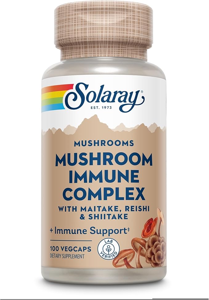 SOLARAY Maitake, Reishi, & Shiitake Mushroom Complex Capsules - Mushroom Supplement for Men & Women, 600 mg per Serving, Immune Health Support - 100 Veg Caps