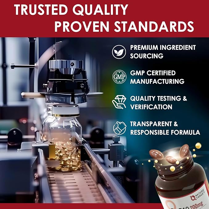 NATURE TARGET CoQ10-200mg-Softgels + PQQ with Organic-Olive-Oil - High Absorption-Coenzyme-Q10 - Antioxidant-for-Heart-Health and Immune Support, Energy Production, 120 Servings