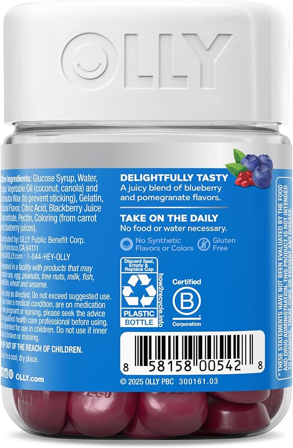 OLLY Glowing Skin Gummy, Hydrated & Youthful Skin,* Hyaluronic Acid, Collagen Peptides, Sea Buckthorn, Plump Berry Flavor, 25 Day Supply - 50 Count (Pack of 2)