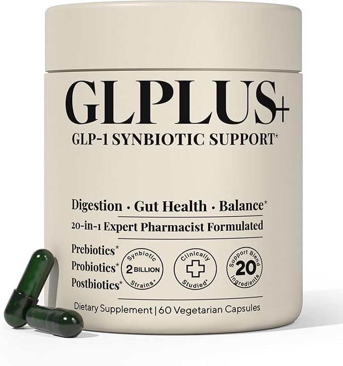 GLP-1 Support Supplement for Nausea, Bloating & Gut Health – Synbiotic Pre, Pro & Postbiotic for Women & Men for GLP-1 Users — Injection & Oral Users – Pharmacist Formulated, 20-in-1 (60 Capsules)
