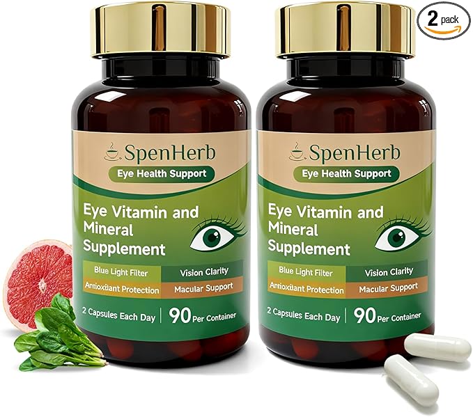 Eye Vitamin and Mineral Supplement Vision Support, 90 Capsules with Lutein and Zeaxanthin Vitamin C E Zinc Copper, Eye Health Supplements for Adults, 2 PCS