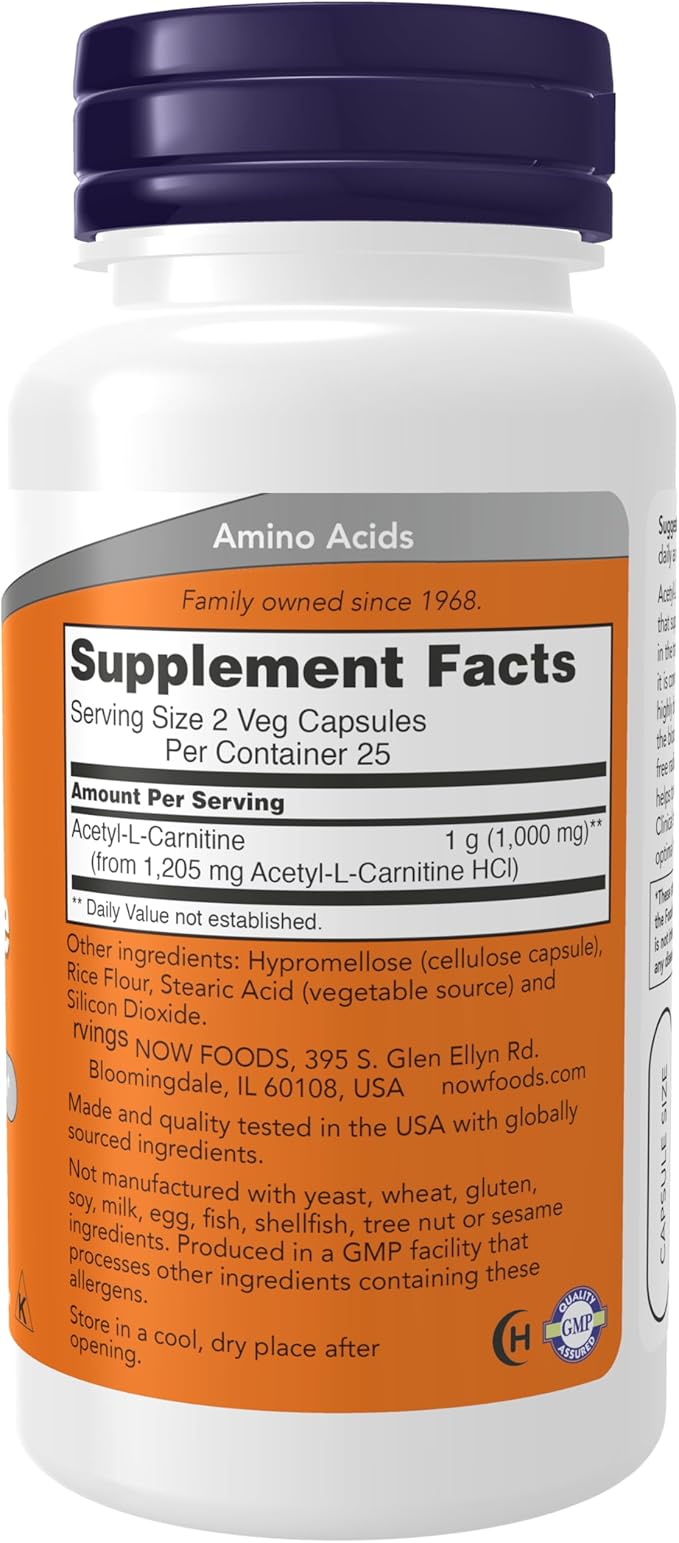 NOW Supplements, Acetyl-L Carnitine 500 mg, Amino Acid, Brain and Nerve Cell Function*, 50 Veg Capsules (Pack of 3)