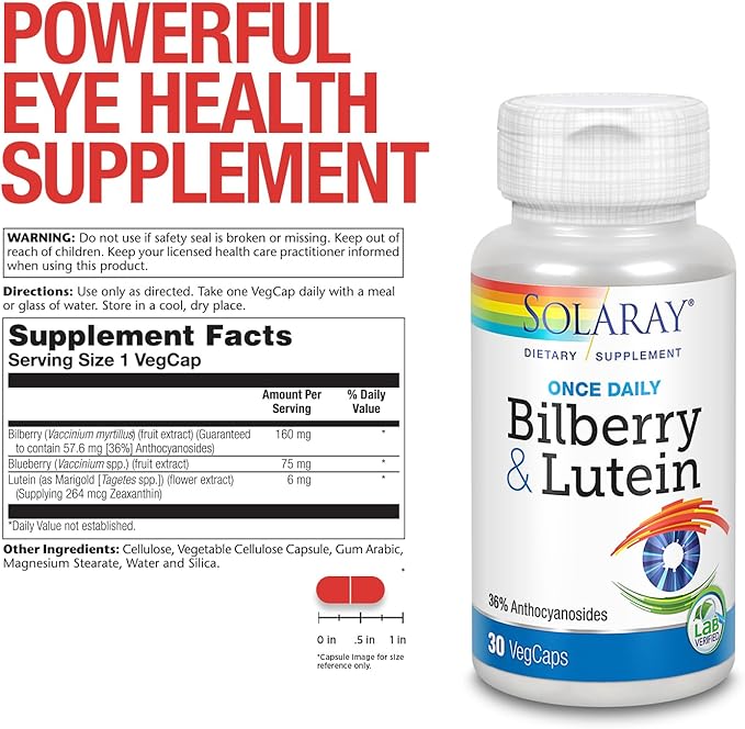 SOLARAY One Daily Bilberry and Lutein Supplement, 160 mg 30 Count