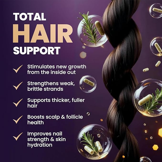 Biotin Hair Growth Supplement with Collagen, Keratin, and Probiotics – Hair Growth Support, Skin & Nails Supplement for Men and Women – Supports Thicker, Stronger Hair – Made in USA (2 Pack)