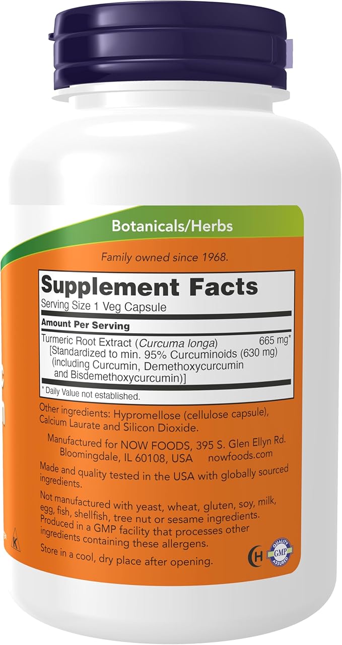 NOW Foods Supplements, Turmeric Curcumin, Derived from Turmeric Root Extract, Herbal Supplement, 120 Veg Capsules, (Pack of 2)