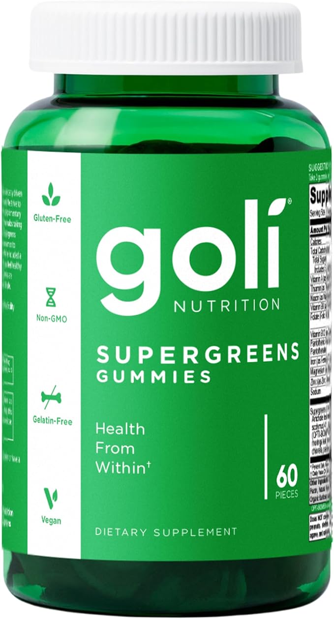 Goli Supergreens Gummies with Probiotics - Artichoke Leaf Extract, Spirulina, Kale, Vitamins A, B6, B12 - Vegan, Gluten-Free, Non-GMO