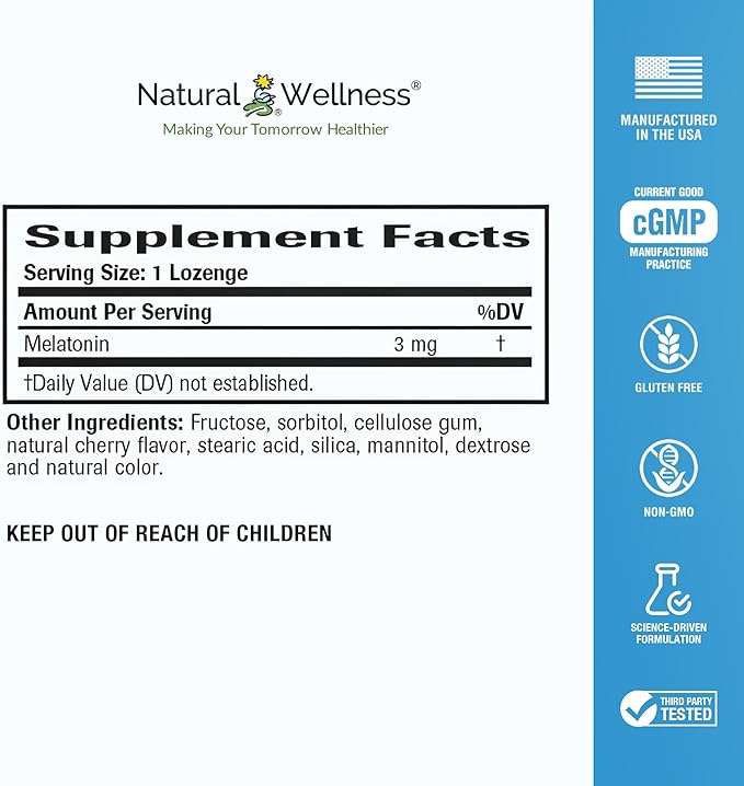 Natural Wellness Fast Asleep – Rapid-Acting Melatonin Lozenges for Restful Sleep, Relaxation & Jet Lag Relief –Fast-Dissolving Cherry Flavor Sleep Aid – Non-Habit Forming, Wake Refreshed – 90 Lozenges