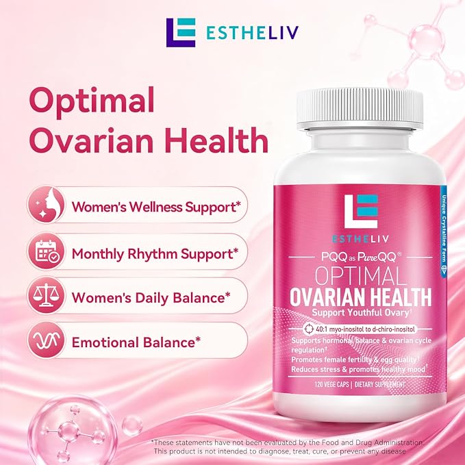 Optimal Ovarian Health | Myo-Inositol + D-Chiro & PQQ | Fertility, Hormonal & Ovarian Support | PCOS Ideal 40:1 Ratio | Vitamin B8 Inositol Supplement for Women | Non- GMO | 120 Capsules