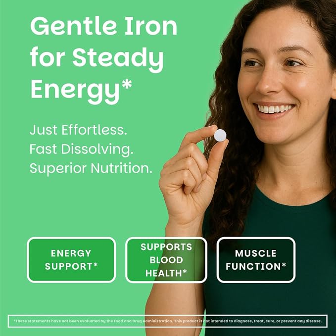 EZ Melts Iron - Supplement for Daily Energy & Iron Support - with Vitamin C - No Artificial Flavors - Non-GMO & Vegan - Zesty Orange - 90 Dissolvable Tablets (90 Servings)