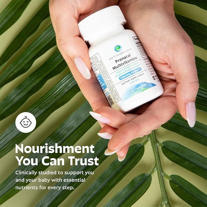 Earth's Splendor Prenatal Multivitamin: Supports a Healthy Pregnancy, Growth/Brain Development for Baby, Folic Acid, Iron, Non-GMO, MMS Studied Formulation - 6 Month Supply, 180 Tablets