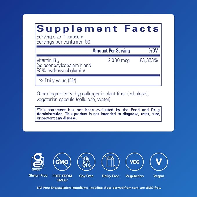 Pure Encapsulations Adenosyl/Hydroxy B12 90's - High-Potency B Vitamin - for Energy Metabolism & Neurological Support* - Brain Support Supplement* - Vegan & Gluten Free - 90 Capsules