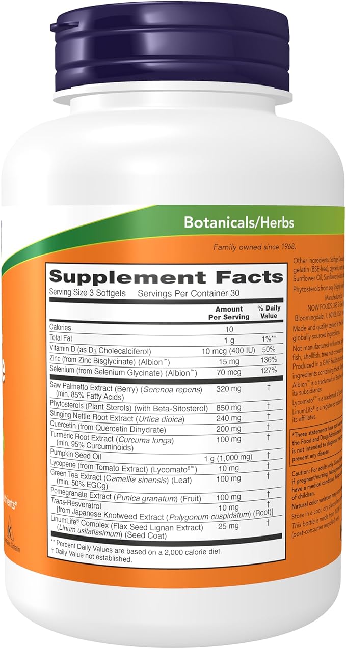 NOW Supplements, Prostate Health, Clinical Strength Saw Palmetto, Beta-Sitosterol & Lycopene, 90 Softgels
