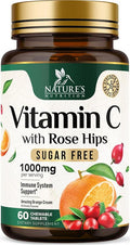 Vitamin C 1000mg Per Serving Chewable - Extra Strength Antioxidants for Powerful Immune Support w/Vitamin C & Rose HIPS, Potent Dietary VIT C Chews Supplement, Natural Orange Flavor, 60 Tablets