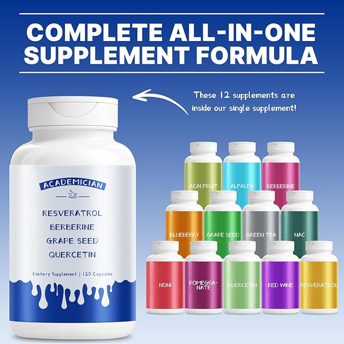 Resveratrol Berberine Supplement Quercetin Capsule with Bromelain Grape Seed Extract Capsules - 120 Count