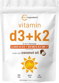 Micro Ingredients Vitamin D3 2,000 IU + K2 MK-7 50 mcg, 300 Softgels | Virgin Coconut Oil | 2-in-1 Support | Easy to Swallow, Non-GMO
