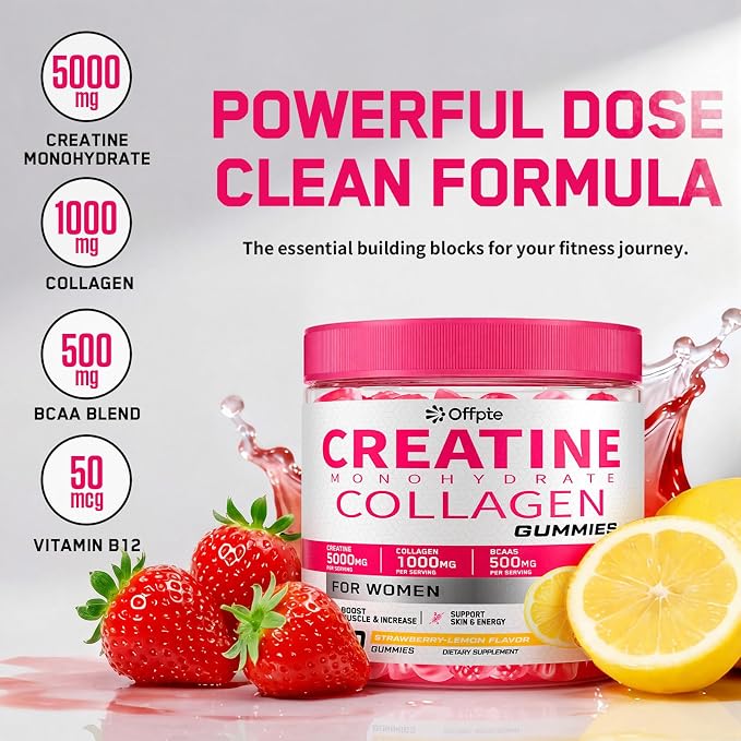 Creatine for Women, 5000mg Complex with Collagen & BCAAs, Vitamin B12, Creatine Monohydrate Gummies for Women, for Lean Muscles, Booty, Focus & Energy, Pre-Workout Chewbles, Sugar-Free, 120 Count