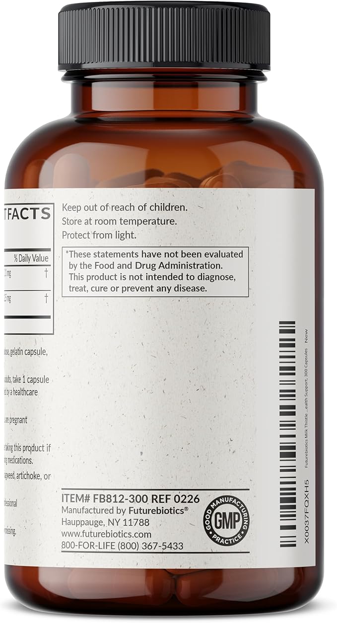 Futurebiotics Milk Thistle Silymarin Marianum & Dandelion Extract Liver Health Support, Antioxidant Support, Detox, 300 Capsules