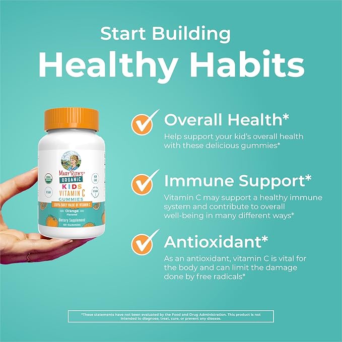 MARYRUTH'S Kids Vitamin C Gummies | Supplement for Immune Support & Overall Health | Vitamin C for Kids Ages 4+ | USDA Organic | Vegan | Non-GMO | 60 Servings