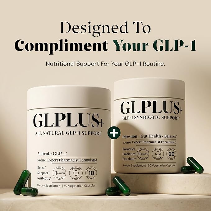 GLP-1 Support Supplement for Nausea, Bloating & Gut Health – Synbiotic Pre, Pro & Postbiotic for Women & Men for GLP-1 Users — Injection & Oral Users – Pharmacist Formulated, 20-in-1 (60 Capsules)