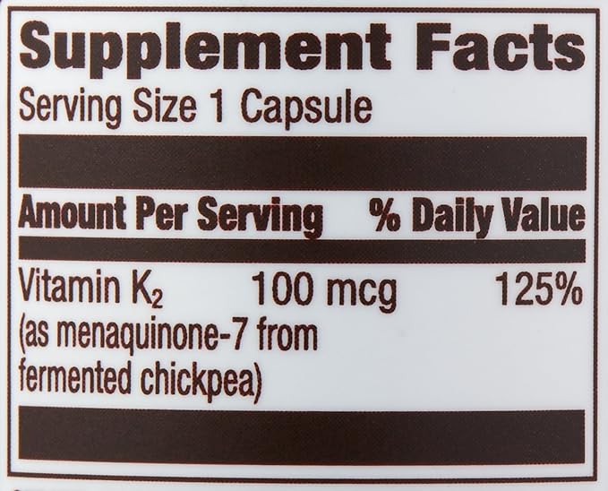 Amazon Elements Vitamin K₂, 100 mcg, Vegan, Made from Chickpea, 65 Capsules