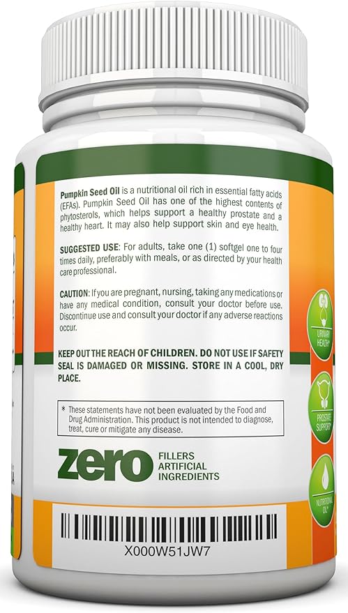 Pumpkin Seed Oil - 1000MG - 180 Softgels - Cold-Pressed Natural Pumpkin Seed Oil - Natural Source of Essential Fatty Acids - Great for Hair Growth, Prostate Health and GI Tract