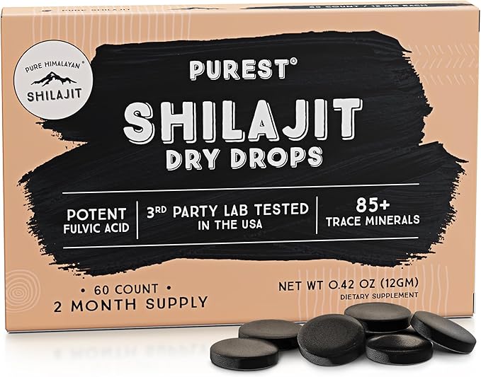 Pure Himalayan Shilajit Dry Drops, 100% Pure Natural Shilajit, Grade A, Max Potency 85+ Clean Trace Minerals & Fulvic Acid for Energy, Metabolism & Immune Support Supplement for Men & Women (60 tabs)