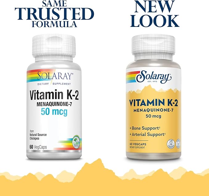 SOLARAY Vitamin K-2 as MK-7 50 mcg - Vitamin K2 MK7 Supplement for Bone Health Support, Vit K2 as Menaquinone for Women and Men - 60 Vegan Capsules