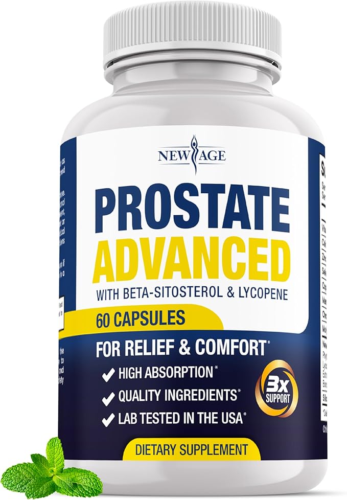 NEW AGE Prostate Advanced Prostate Supplement for Men – Reduce Bathroom Trips, Promote Sleep, Support Health & Bladder Emptying - Made with Lycopene, Beta Sitosterol - 60 Count