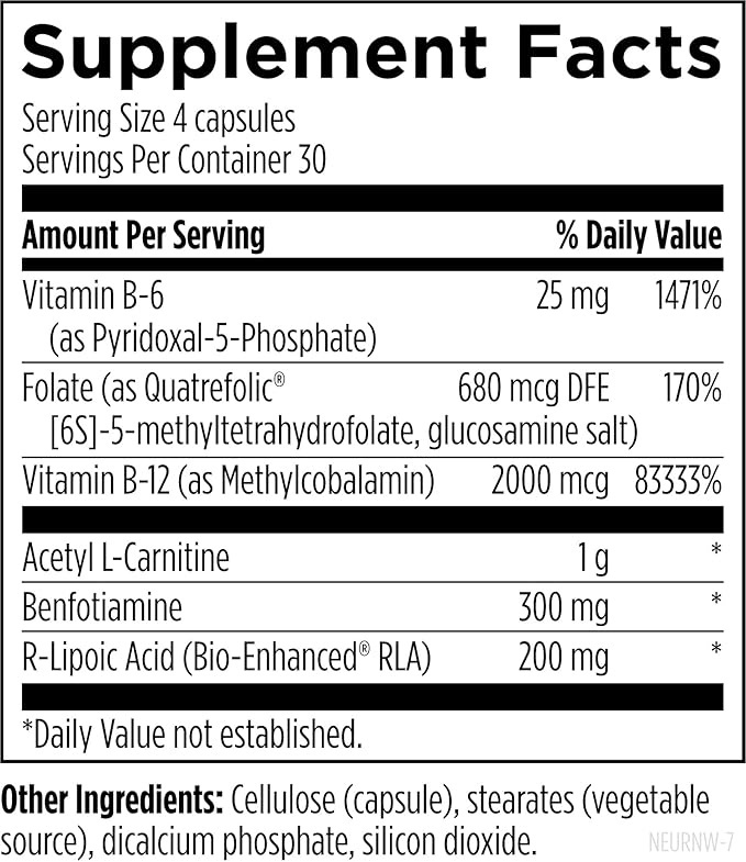 Designs for Health NeuroRenew - 5-MTHF with Vitamin B6 (p-5p), Methyl B12, Acetyl L-Carnitine, B1 (Benfotiamine) + More - Supports Healthy Nerve Function - Non-GMO Supplement (120 Capsules)