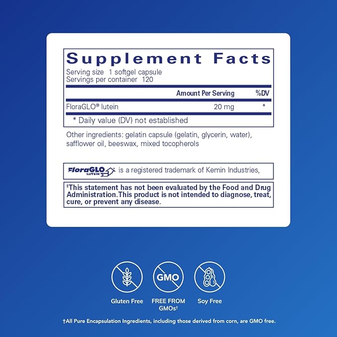 Pure Encapsulations Lutein 20 mg | Hypoallergenic Antioxidant Support for Healthy Visual Function | 120 Softgel Capsules