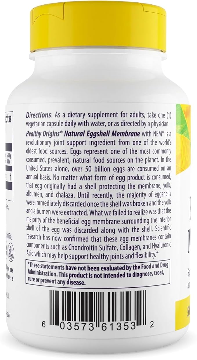 Healthy Origins Eggshell Membrane 500 mg (NEM, Non-GMO, Gluten Free, Joint Support), 30 Veggie Caps