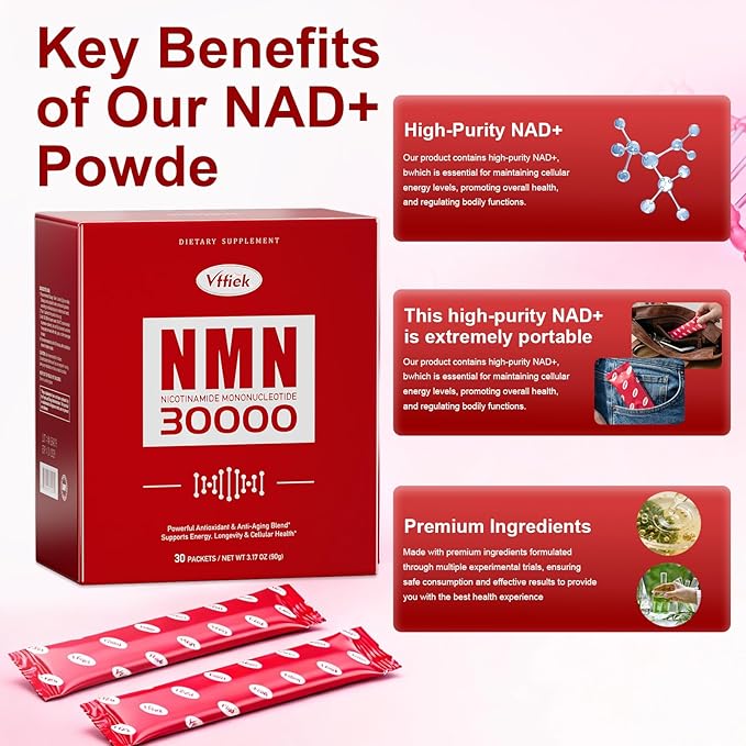NMN Supplement 30,000 mg Contains TMG, Resveratrol, NR-Ribose, and PQQ Suitable for Men and Women Natural NAD+ Anti-Aging, Cellular Energy, Enhanced Focus - One-Month Supply