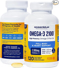 Oceanblue Professional Omega-3 2100mg Fish Oil Supplement Triple Strength, High Potency EPA, DHA & DPA Burpless, Wild-Caught, Natural Orange Flavor 120 Count Softgels (Pack of 2)