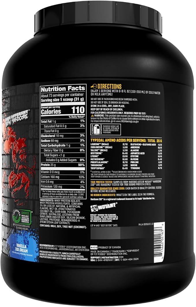 Mutant Hardcore ISO Whey Protein Isolate Powder Acts Fast to Help Recover, Build Muscle, Bulk and Strength, 5 lb - Vanilla Ice Cream