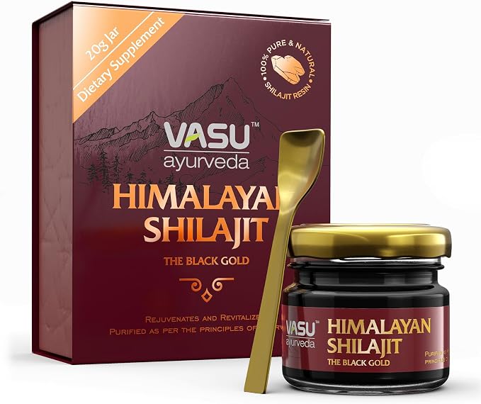 Vasu Ayurveda Himalayan Shilajit Resin 400mg – Lab Tested Natural Energy Booster with Fulvic Acid & 85+ Trace Minerals – Pure Shilajit for Men & Women – 50 Days Supply for Strength & Stamina (1-Pack)