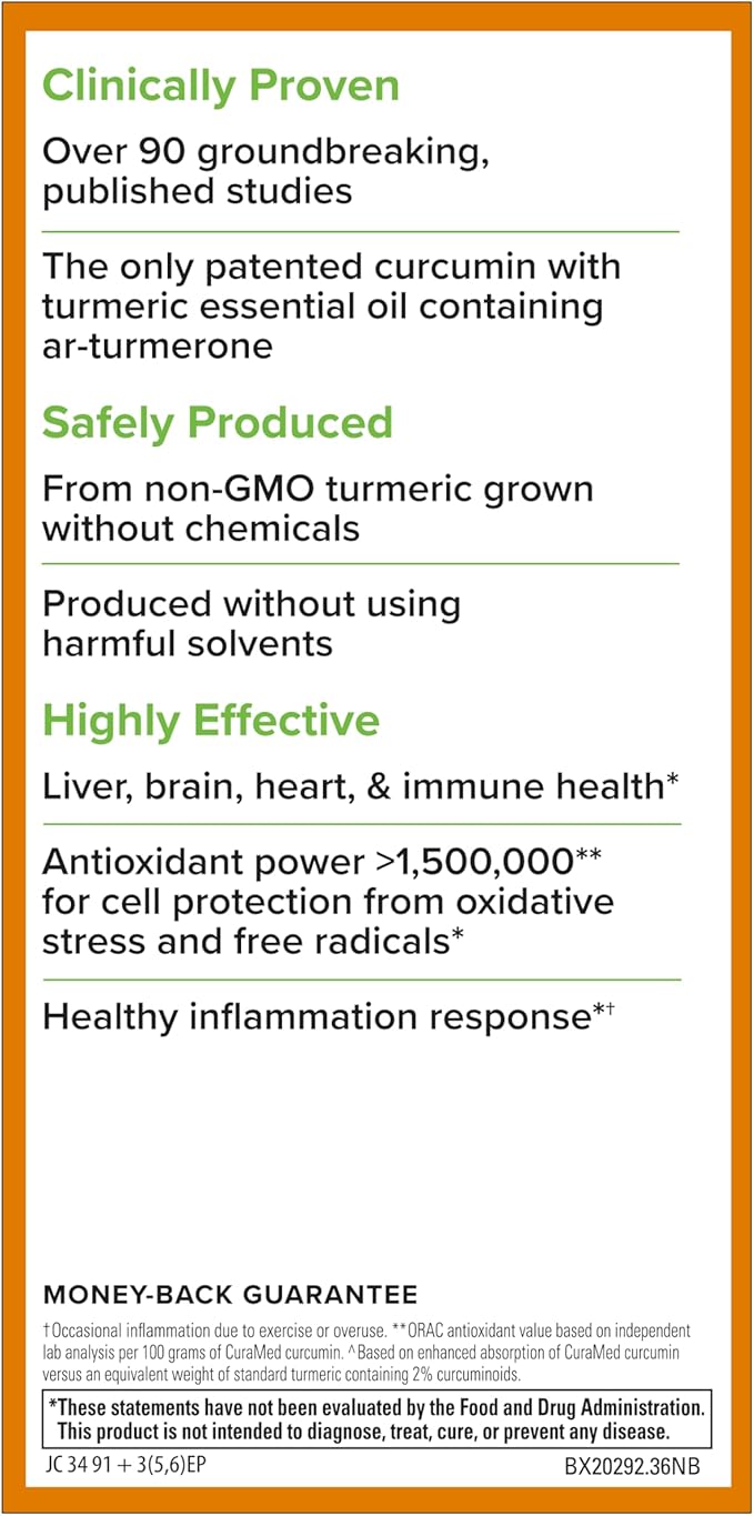 Terry Naturally CuraMed 750 mg - Antioxidant Supplement for Brain & Heart Health Support - Supplement with High-Potency Curcumin Complex - Kidney, Liver & Immune Health Support - 120 Softgels (1 Pack)