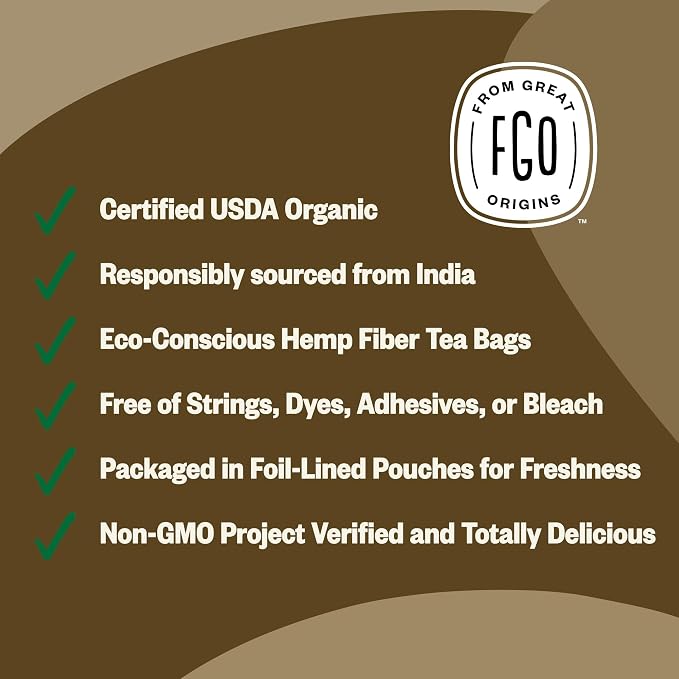 FGO Organic Ashwagandha Tea, 100 Count, Eco-Conscious Tea Bags, Resealable Bag, Packaging May Vary (Pack of 1)