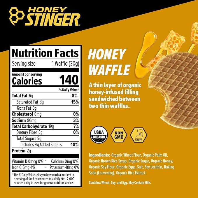 Honey Stinger Organic Honey Waffle, Energy Stroopwafel for Exercise, Endurance and Performance, Sports Nutrition for Home & Gym, Pre and Post Workout, 16.96 Ounces (Pack of 16)