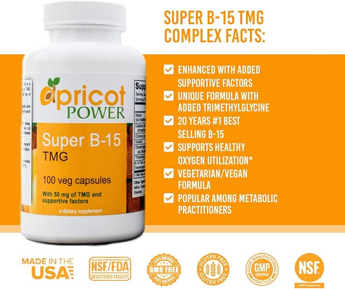 Apricot Power Super B-15 Non Toxic Pangamic Acid - Health Oxygen Levels & Energy - 100 Veg Caps