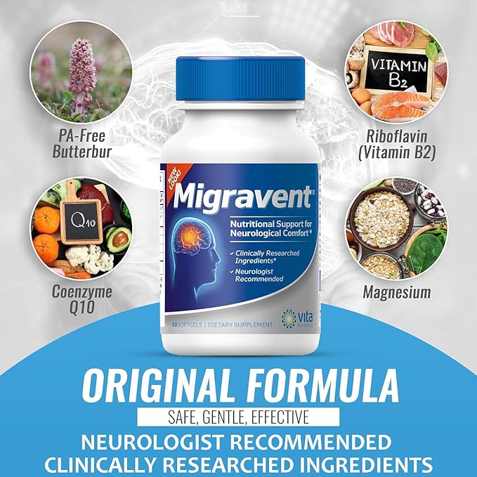 Vita Sciences Migravent – Advanced Nutritional Formula with Magnesium, CoQ10, Vitamin B2, and Butterbur for Brain and Circulatory Wellness – 60 Capsules