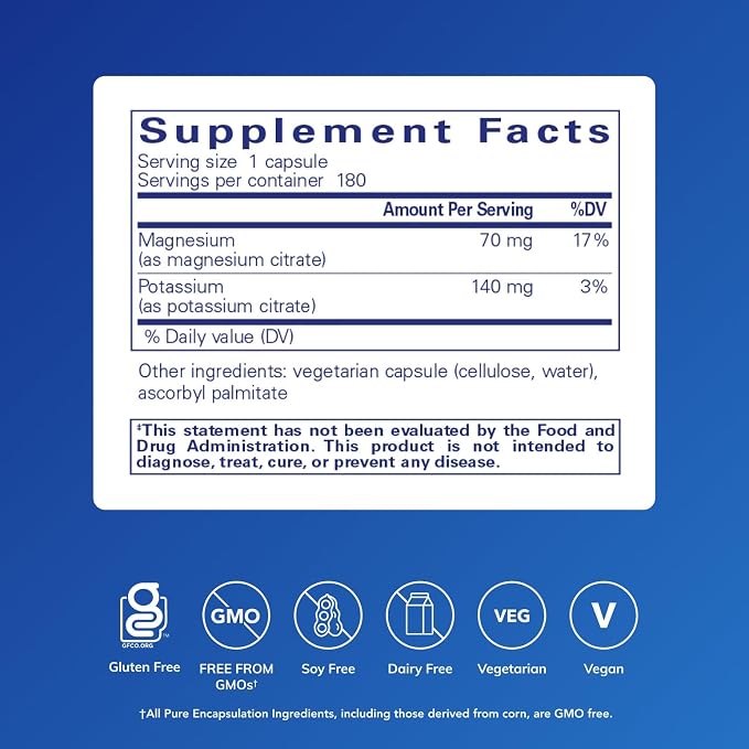 Pure Encapsulations Potassium Magnesium (Citrate) - for Heart Health & Bone Mineralization* - Optimal Absorption - Gluten Free & Non-GMO - 180 Capsules
