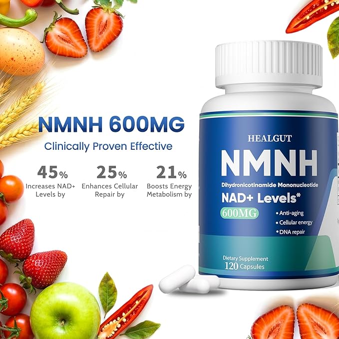 Pure NMNH 600mg Liposomal NAD Supplement for Women & Men - NMNH (Dihydronicotinamide Mononucleotide, NMN Alternative) for Anti-Aging, NAD+ Levels, Immune, and Energy, 120 Capsules (120-Day Supply)