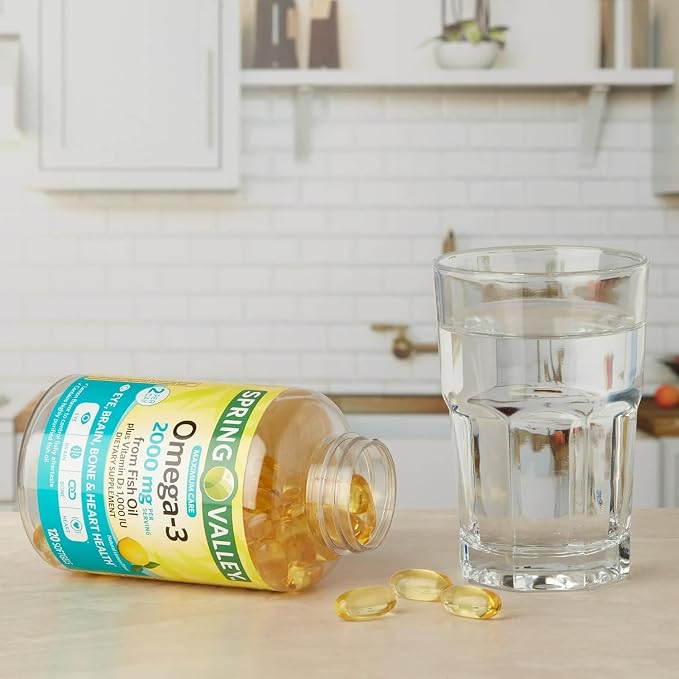 Spring Valley Omega-3 from Fish Oil 2000 mg | Premium Omega-3 from Fish Oil Eye Brain Bone & Heart Health | Set with Basket Goods Store
