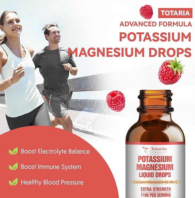 Potassium Magnesium Supplement Liquid Drops - High Absorption Potassium Supplement with Magnesium, Calcium, Vitamin D3 K2, Vegan, Non-GMO Potasio Support Leg Cramps, Bone, Muscle - 2 Fl oz
